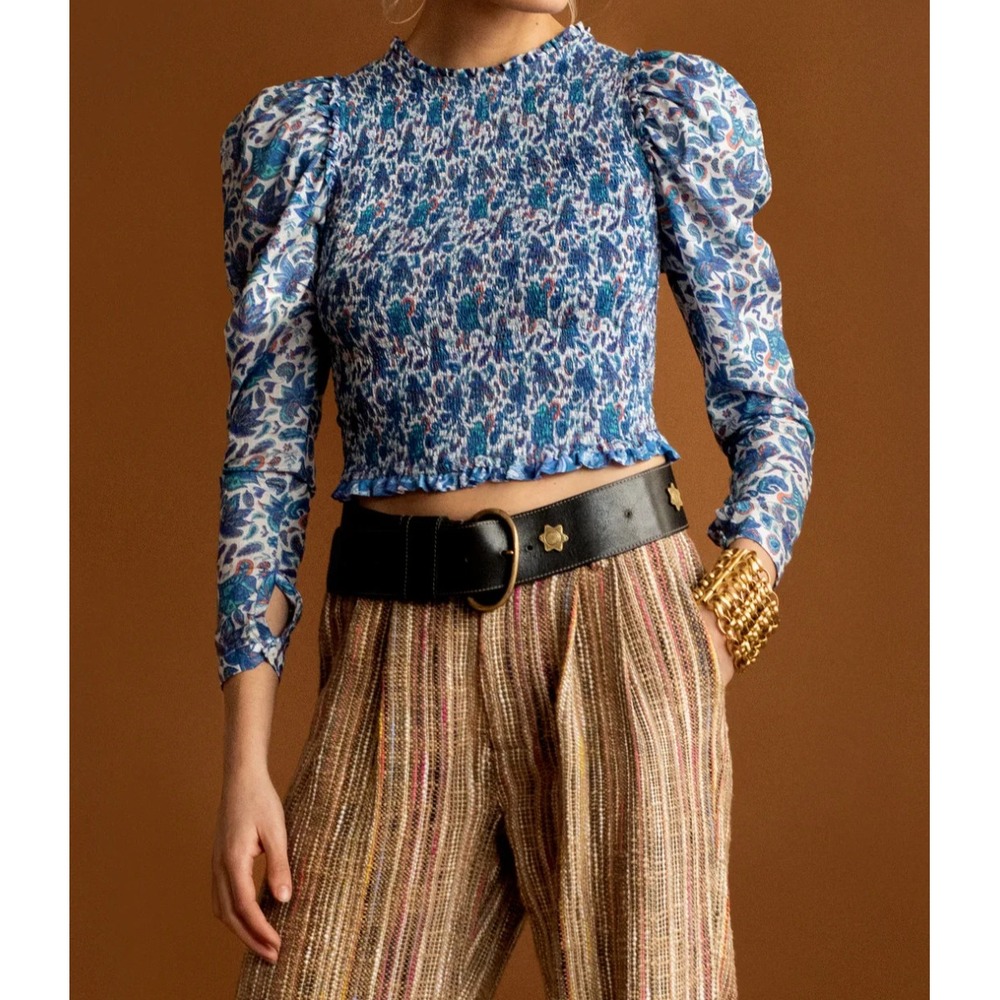 Alix of Bohemia Top Womens S Blue Floral‎ Emma Morning Glory Smock Boho